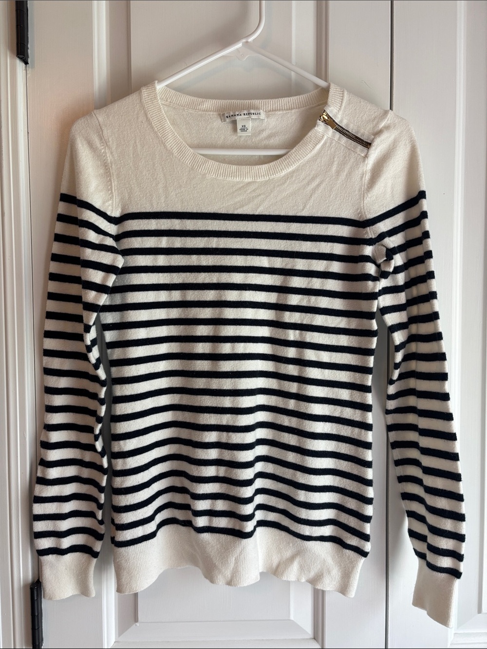 Banana Republic Black and White Striped Crewneck Sweater